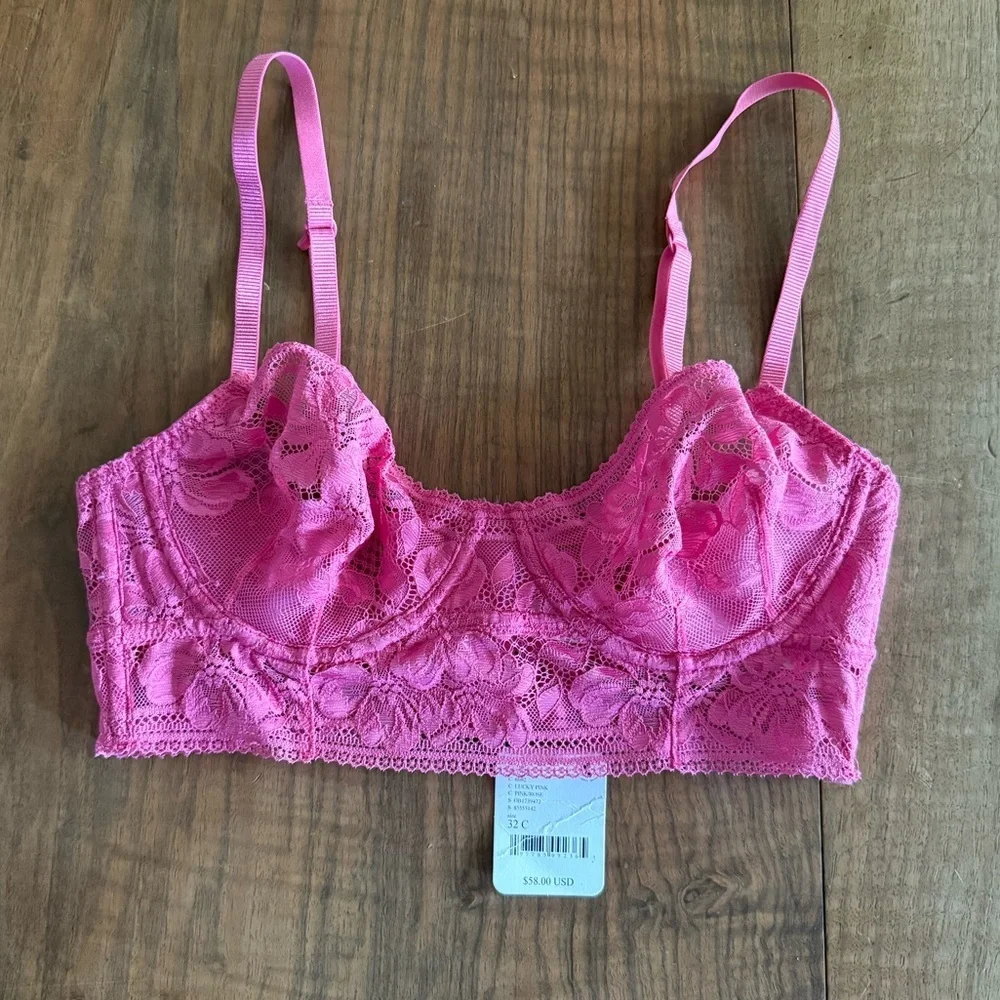 Free People Intimately Sorento Demi Longline Underwire Bra - Size 32C - Pink NWT